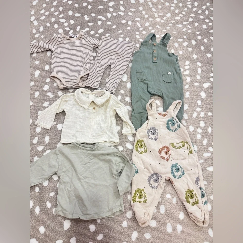 Zara baby bundle lot newborn sage jumpsuit onesie set overalls long sleeve tee